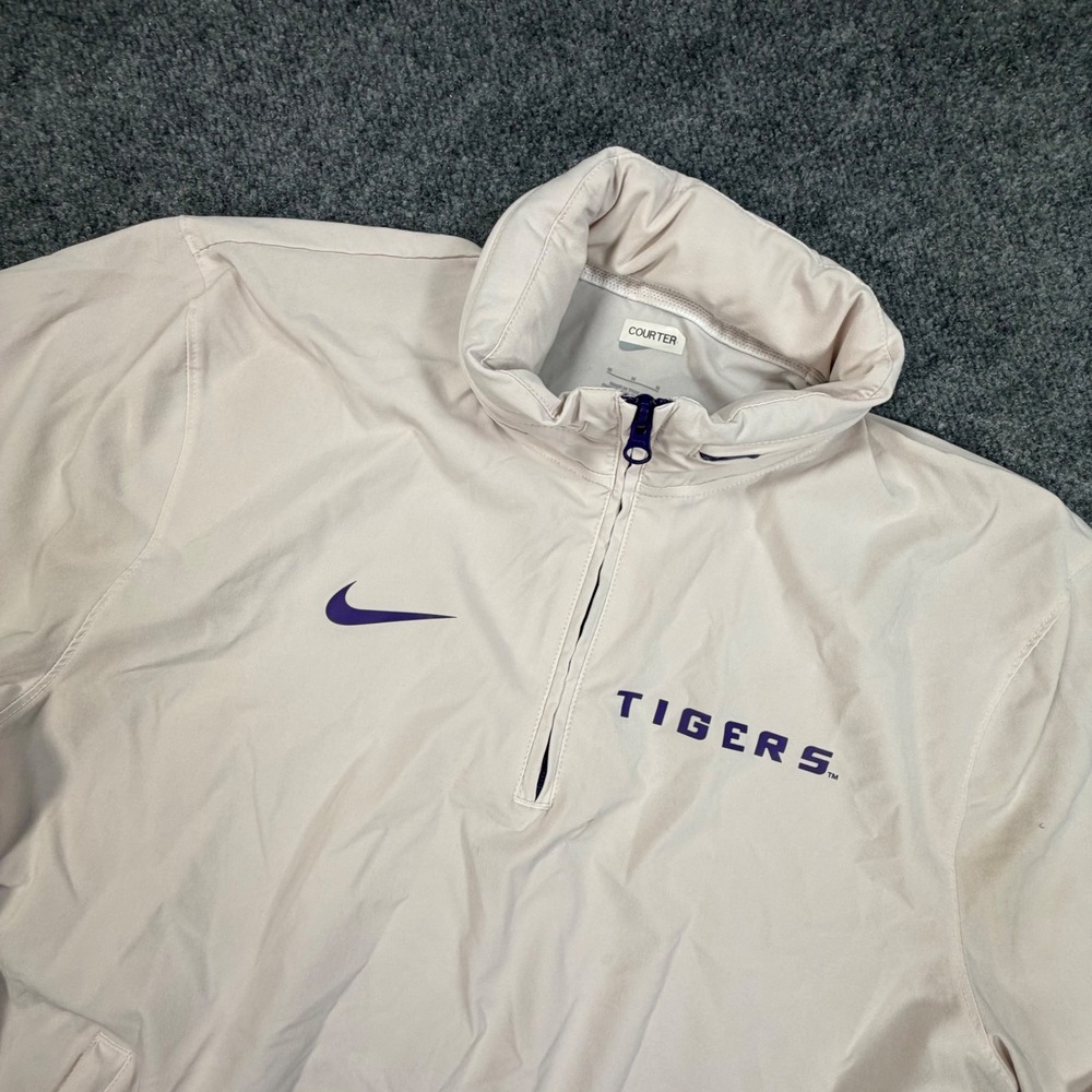 Nike Mens Tigers Team Issued Quarter Zip Hooded Windbreaker Cream Medium 0831